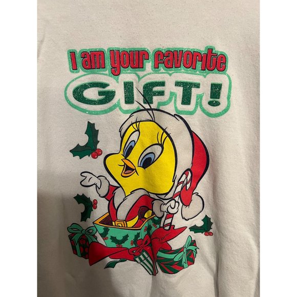Vintage Looney Tunes Tweety‎ Bird Glitter Christmas Sweatshirt Women's Size Med - Picture 2 of 8